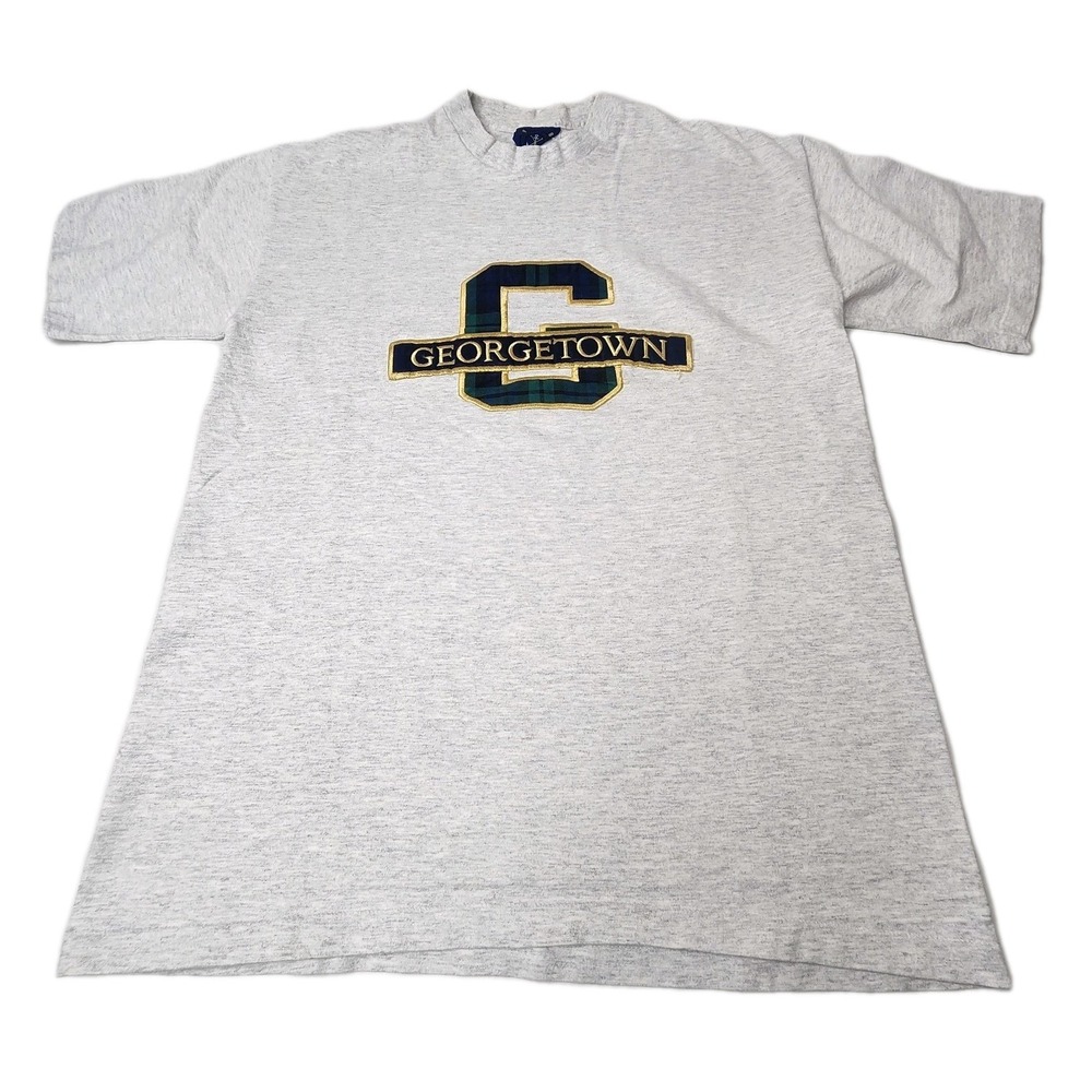 90s Vintage Oarsman Georgetown Gray T-Shirt Size L Embroidered G Flannel Fabric